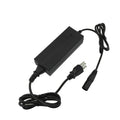 Wall charger for the Blackrock X1 48V battery: a black ribbed charger brick with a North American three-prong wall plug and a three-pin output connector